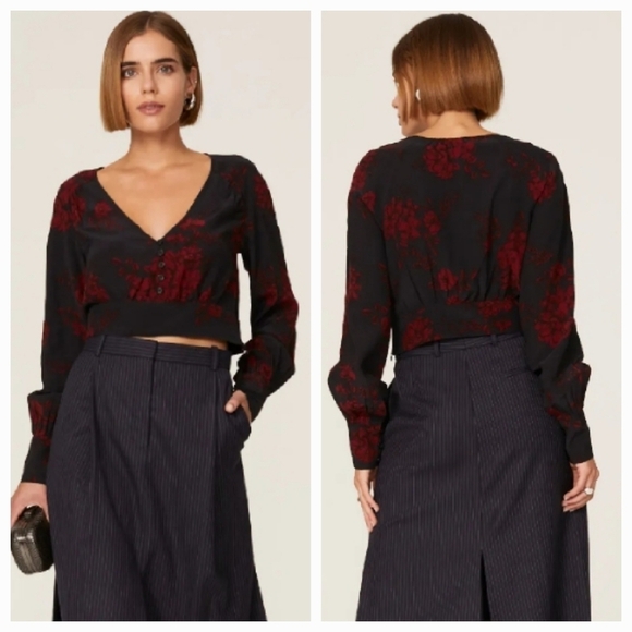 Marissa Webb Tops - Marissa Webb Collective Navy Floral V-neck Blouse